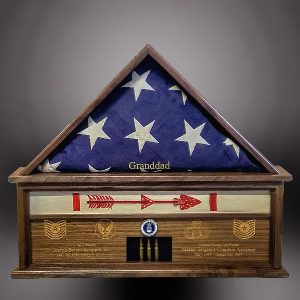 Walnut Flag Case with Display and Shells Walnut Flag Case with Display and Shells
