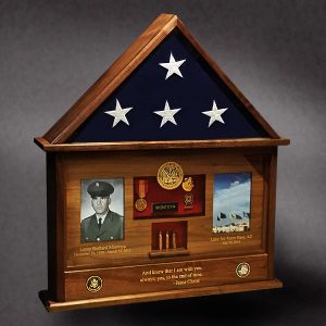 Walnut "Dog House" style flag case for a memorial flag Walnut "Dog House" style flag case for a memorial flag