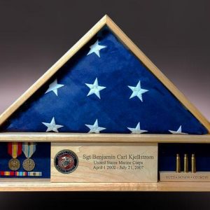 Maple Memorial Flag Case with cartridges and medals Memorial flag case with cartridges and medals