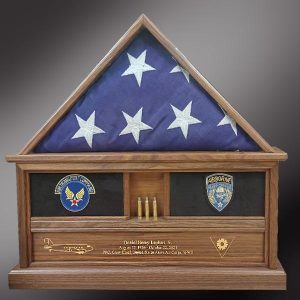 Walnut flag case with patches and engraving walnut flag case with patches and engraving